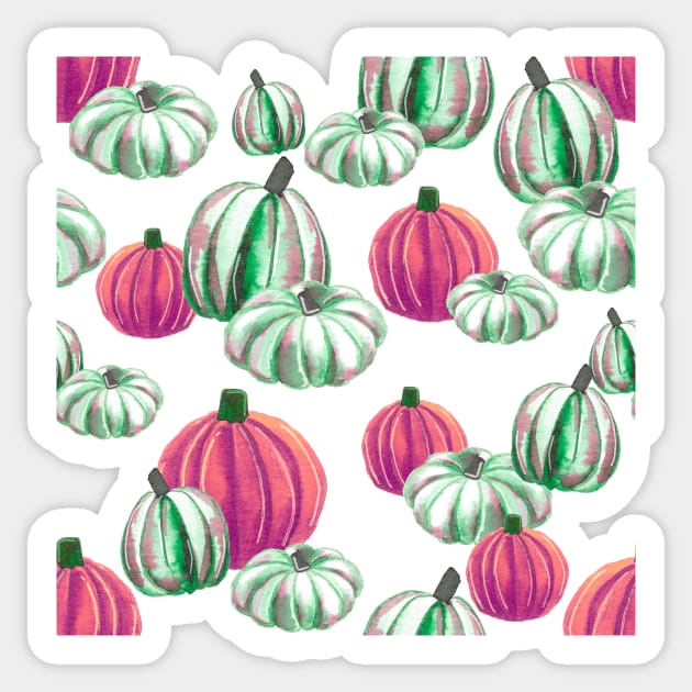 Watercolor Halloween Pumpkins - Pink & Green Sticker by monitdesign